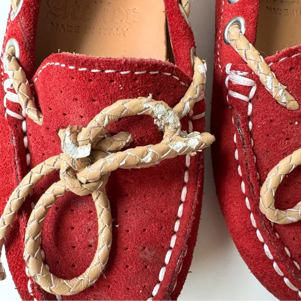 Atelier Suede Leather Moccasin Loafer Driver Shoes 25 US 9 Red Preppy Academia